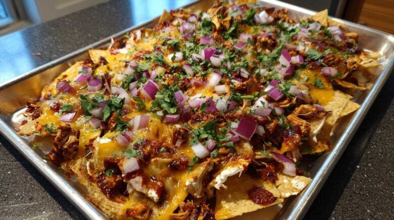 Sheet Pan BBQ Chicken Nachos
