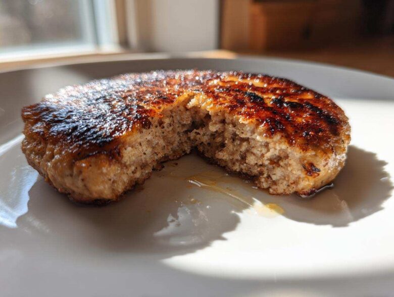 Close-up of a perfectly cooked Air Fryer Turkey Burger, showing a juicy interior and caramelized exterior.