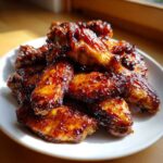 A plate piled high with glossy, sticky Honey Garlic Chicken Wings Oven Baked, glistening under natural light.