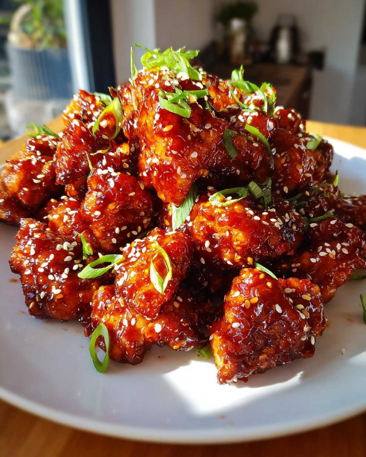 A mound of crispy chicken pieces coated in glossy sauce, ready for the Sticky Sweet Chili Chicken Easy Recipe.